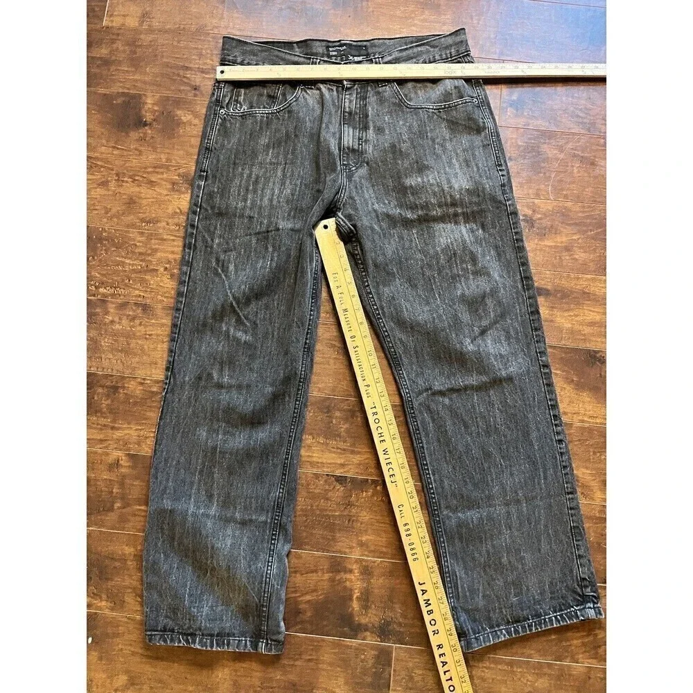 Rocawear Mens Gray Wash Straight Boot Cut Jean Distressed Size 36